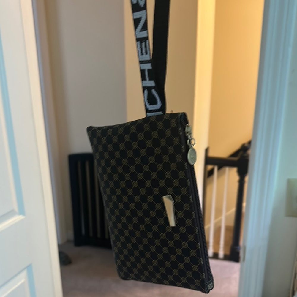 Brown Checkered Wristlet Bag